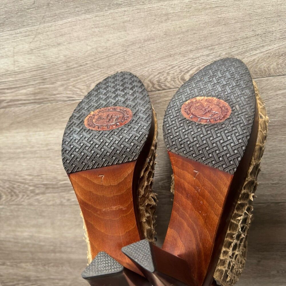 Salpy Artisan Snakeskin Leather Hand Made Wood Heel Open Toe Boots Sz 7 Brown - Picture 5 of 16